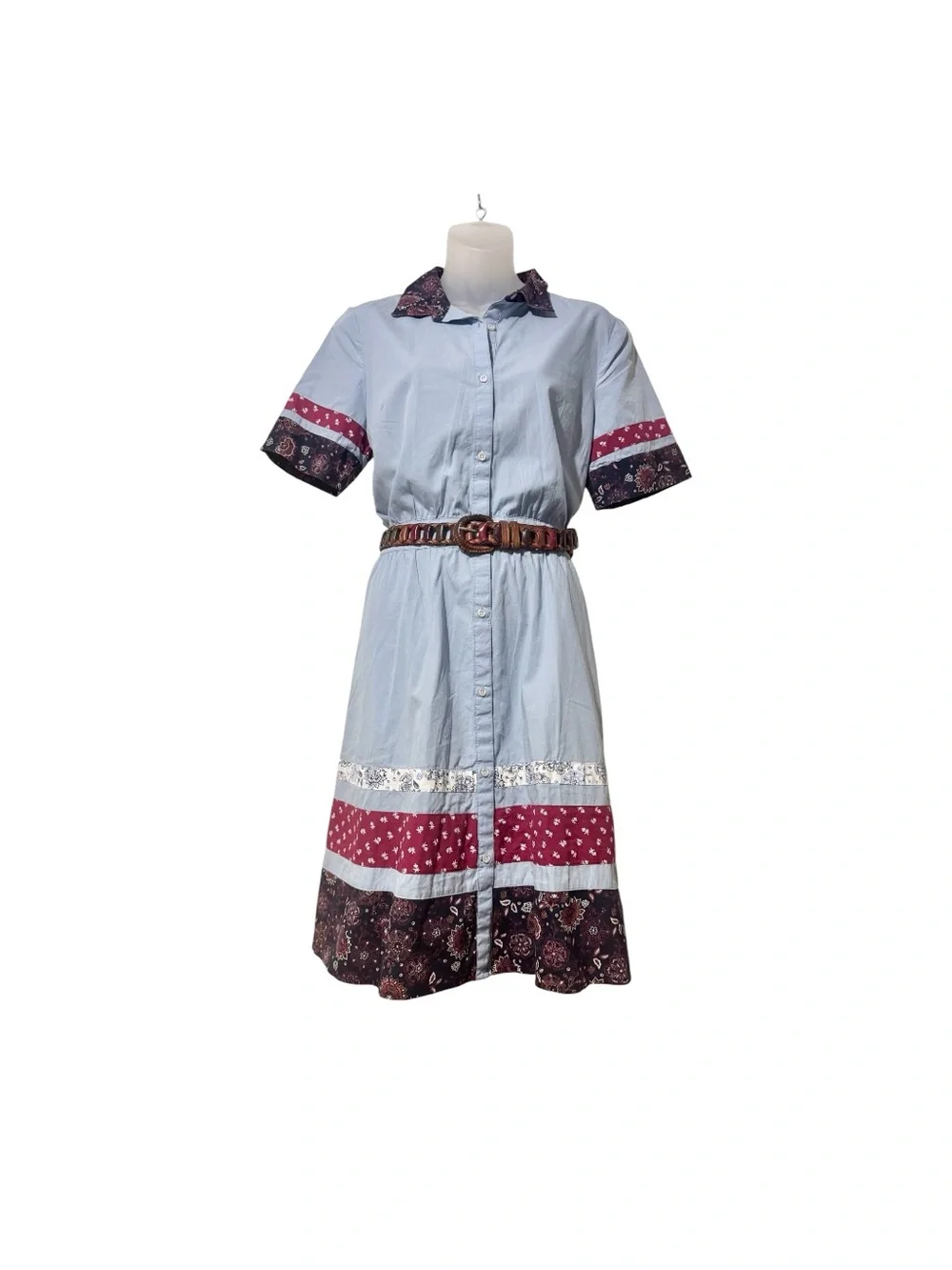 Tommy Hilfiger Short Sleeve Shirt Dress w/ Contrast Fabric Skirt/Sleeves/Collar